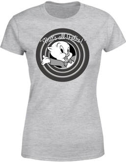 Looney Tunes Porky Pig Circle Logo Dames T-shirt - Grijs - 3XL - Grijs