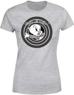 Looney Tunes Porky Pig Circle Logo Dames T-shirt - Grijs - 5XL