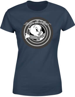 Looney Tunes Porky Pig Circle Logo Dames T-shirt - Navy - L Blauw