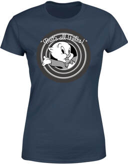 Looney Tunes Porky Pig Circle Logo Dames T-shirt - Navy - S Blauw