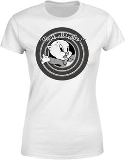 Looney Tunes Porky Pig Circle Logo Dames T-shirt - Wit - M - Wit
