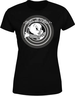 Looney Tunes Porky Pig Circle Logo Dames T-shirt - Zwart - 3XL