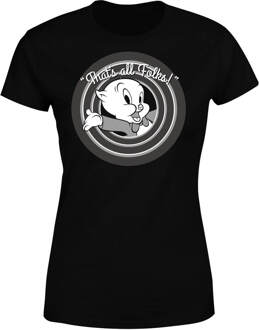 Looney Tunes Porky Pig Circle Logo Dames T-shirt - Zwart - M - Zwart