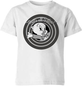 Looney Tunes Porky Pig Circle Logo Kinder T-shirt - Wit - 110/116 (5-6 jaar) - S