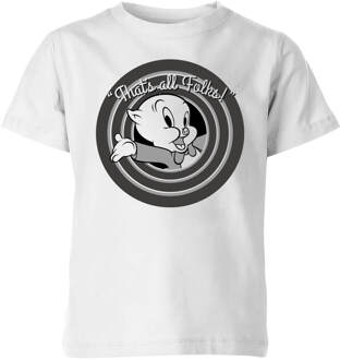 Looney Tunes Porky Pig Circle Logo Kinder T-shirt - Wit - 110/116 (5-6 jaar) - Wit - S