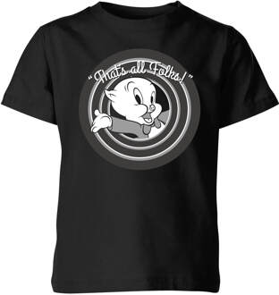 Looney Tunes Porky Pig Circle Logo Kinder T-shirt - Zwart - 122/128 (7-8 jaar) - Zwart - M