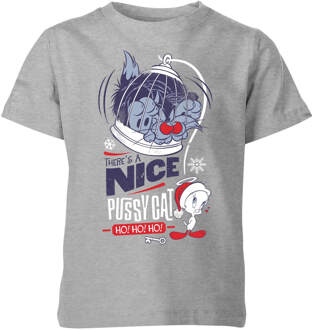 Looney Tunes Tweety Pie Pussy Cat Kids' Christmas T-Shirt - Grey - 110/116 (5-6 jaar) Grijs - S