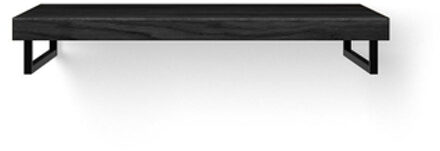 Looox Wood collection Solo wastafelblad - 100x46cm - met handdoekhouder links & rechts zwart mat - Massief eiken Black WBSOLOBL100MZ