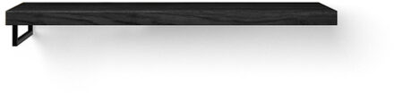 Looox Wood collection Solo wastafelblad - 140x46cm - Met handdoekhouder (links) mat zwart - Massief eiken Black WBSOLOLBL140MZ