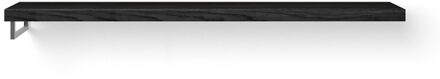 Looox Wood collection Solo wastafelblad - 200x46cm - Met handdoekhouder (links) RVS geborsteld - Massief eiken Black WBSOLOLBL200RVS