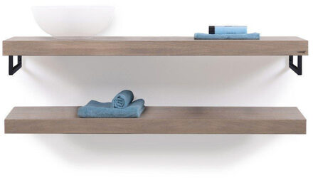 Looox Wooden collection duo wooden base shelf 140cmhanddoekhouders zwart eiken mat zwart wbduo140mz