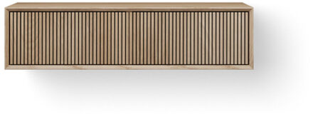 Looox Wooden Wastafelonderkast - ribbelfront verticaal - 1 lade - afvoer links en rechts - 100x30x46 cm - eiken WFST1000 Eiken Old Grey (Hout)