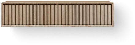 Looox Wooden Wastafelonderkast - ribbelfront verticaal - 2 lades - afvoer links en rechts - 140x30x46 cm - eiken WFST1400-2 Eiken Old Grey (Hout)
