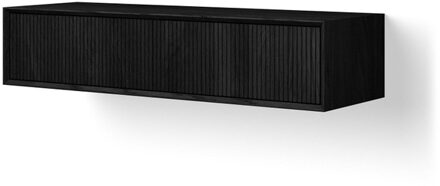 Looox Wooden Wastafelonderkast - ribbelfront verticaal - 2 lades - afvoer links en rechts - 140x30x46 cm - zwart WFST1400BL-2