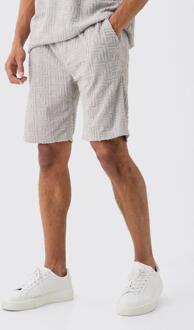 Loose Fit Geo Towelling Jacquard Shorts, Light Grey - XL
