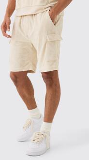 Loose Fit Mid Towelling Cargo Shorts, Beige - L