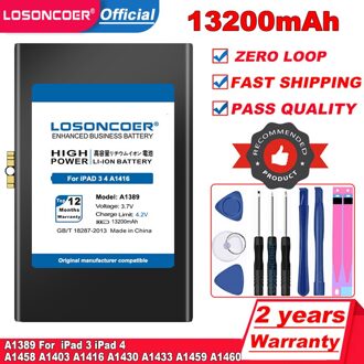 Losoncoer 13200Mah A1389 Batterij Voor Ipad 3/4 Ipad 4 A1458 A1403 A1416 A1430 A1433 A1459 A1460 A1389 Serie Tablet batterij