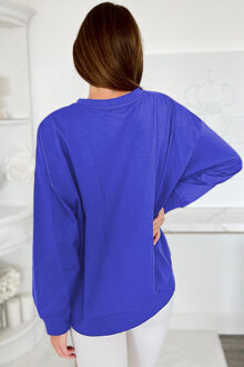 Losse Pasvorm Lange Mouw Pullover Middelblauw