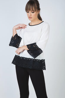 Losvallende Ecru Top met Zwart Kantdetail - EU 38 / UK 10