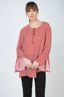 Losvallende top met print en strikdetail Rood