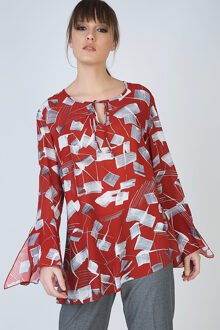 Losvallende Top met Print en Wijde Mouwen Rood
