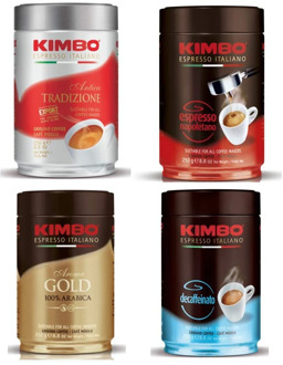 Lot de Café Moulu Kimbo - (4 pots de 250g) -Ancient Tradition Expressed Neapolitan 100% Arabica Gold Decaffeinated