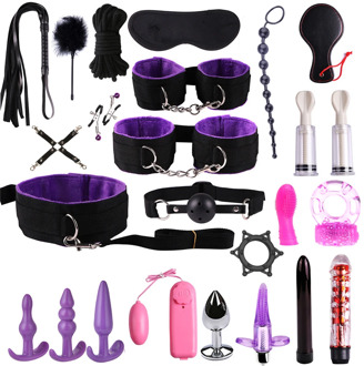 Lots Sex Toys for Women Men Handcuffs Nipple Sucker Nipple Clamps Whip Spanking Sex Butt Bdsm Vibrator Bondage Set