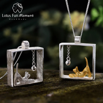 Lotus Fun Moment Real 925 Sterling Silver Handmade Fashion Jewelry Fashion Cat Playing Balls Pendant without Necklace for Women