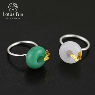Lotus Fun Real 925 Sterling Silver Natural Stone Creative Handmade Designer Fine Jewelry Butterfly Open Rings for Women Bijoux