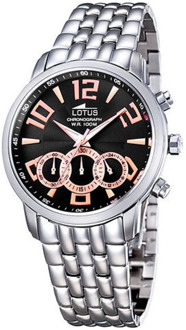 Lotus Heren RVS Horloge Zwarte Wijzerplaat Lotus , Gray , Heren - ONE Size