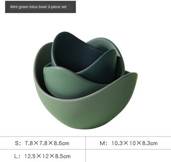 Lotus Keramische Kom Gerechten En Platen Sets Creatieve Fruitschaal Eenvoudige Zen Decor Opslag Fruit 3/4/5 stuks Set Keramische Diner Platen groen 3stk