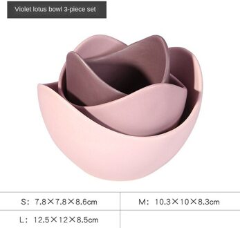 Lotus Keramische Kom Gerechten En Platen Sets Creatieve Fruitschaal Eenvoudige Zen Decor Opslag Fruit 3/4/5 stuks Set Keramische Diner Platen roze 3 stk