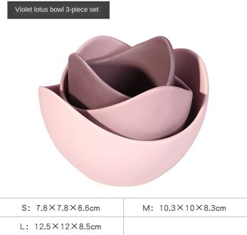 Lotus Keramische Kom Gerechten En Platen Sets Creatieve Fruitschaal Eenvoudige Zen Decor Opslag Fruit 3/4/5 stuks Set Keramische Diner Platen roze 3stk