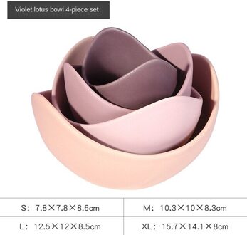 Lotus Keramische Kom Gerechten En Platen Sets Creatieve Fruitschaal Eenvoudige Zen Decor Opslag Fruit 3/4/5 stuks Set Keramische Diner Platen roze 4 stk