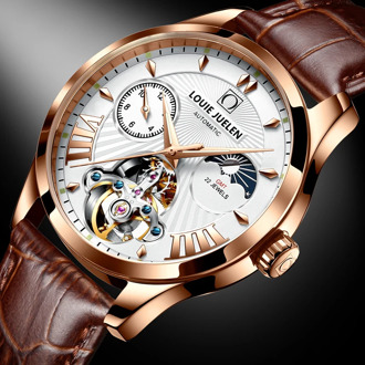 LOUIE JUELEN Top Brand Men Mechanical Watch Luxury Automatic Watch Stainless Steel Business Moon Phase Wristwatch reloj hombre