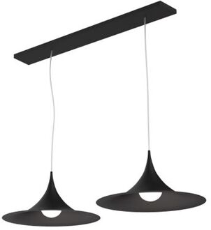 Louie Track Hanglamp, 2x E27, Metaal, Mat Zwart, D.33cm X L.70cm