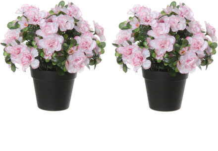 Louis Maes Azalea Kunstbloemen - 2 stuks - in pot - wit/roze - H28 cm