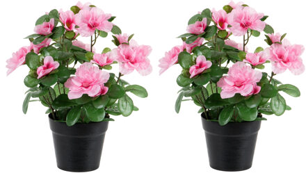 Louis Maes Azalea Kunstbloemen - 2x - in pot - roze - H25 cm