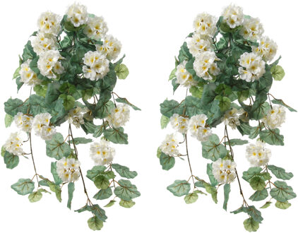 Louis Maes Geranium Kunstbloemen - 2 stuks - wit - L41 cm
