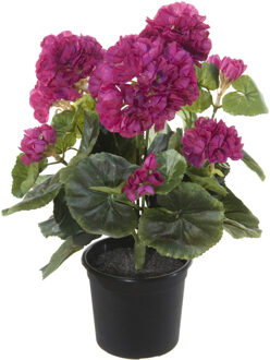 Louis Maes Geranium Kunstbloemen - in pot - fuchsia - H35 cm