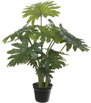 Louis Maes Groene gatenplant Philodendron Selloum kunstplant in zwarte kunststof pot 55 cm - Kunstplanten