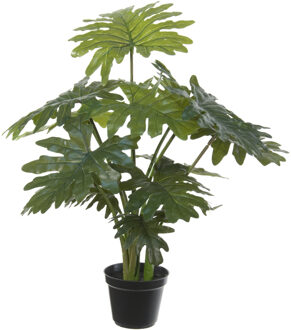 Louis Maes Groene gatenplant Philodendron Selloum kunstplant in zwarte kunststof pot 55 cm