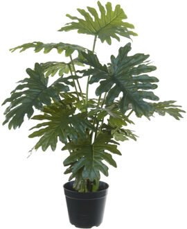 Louis Maes Groene gatenplant Philodendron Selloum kunstplant in zwarte kunststof pot 65 cm