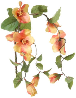 Louis Maes Hibiscus kunstbloemen - perzik - hangende tak - 165 cm - zomer thema