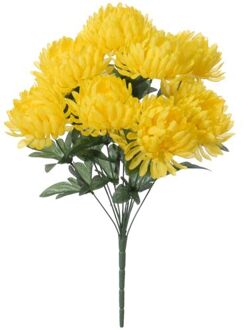Louis Maes Kunstbloemen boeket crysanten met bladgroen - geel - H45 cm - Sierbloemen - Kunstbloemen