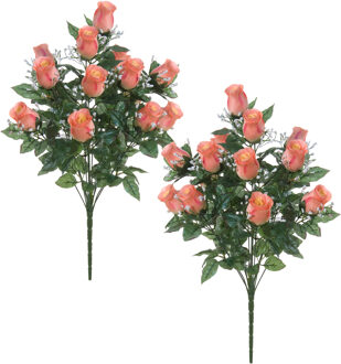 Louis Maes Kunstbloemen boeket rozen/gipskruid - 2x stuks - zalmroze - H56 cm - Bloemstuk - Bladgroen