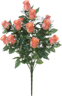 Louis Maes Kunstbloemen boeket rozen/gipskruid - zalmroze - H56 cm - Bloemstuk - Bladgroen