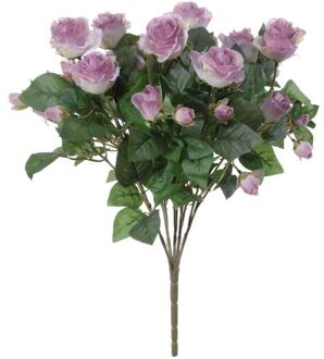 Louis Maes Kunstbloemen boeket rozen - lila paars - H50 cm - Bloemstuk - Bladgroen - Kunstbloemen