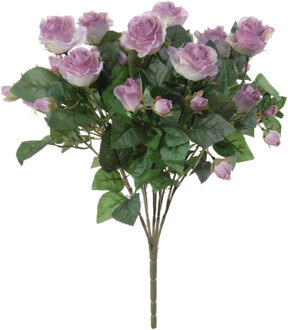Louis Maes Kunstbloemen boeket rozen - lila paars - H50 cm - Bloemstuk - Bladgroen