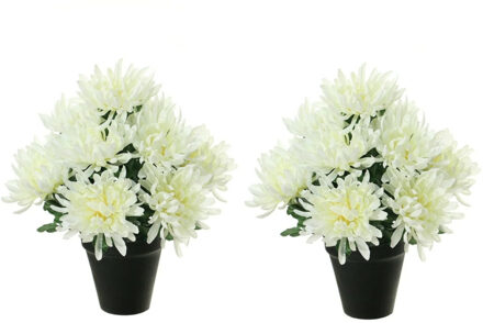 Louis Maes Kunstbloemen plant in pot - 2x - creme wit tinten - 28 cm - Bloemenstuk ornament